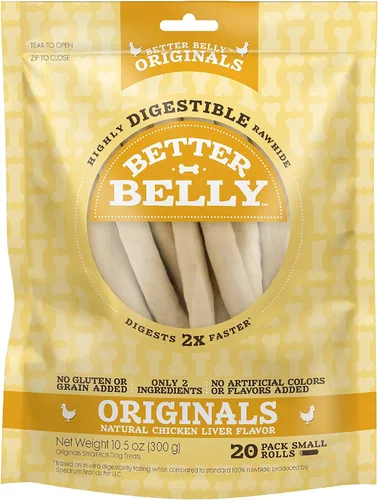 Vista 24 de Better Belly Originals, Sabor a Solomillo de Ternera Real, Rollos Pequeños, Masticables para Perros, 20 Unidades (P-50050NC)
