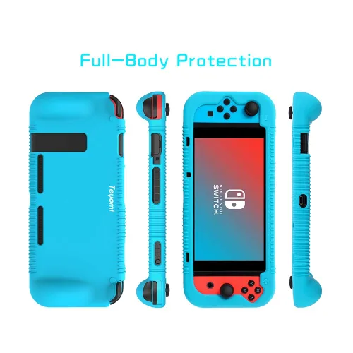 Vista 5 de Teyomi Protective Silicone Case for Nintendo Switch, Grip Cover with Tempered Glass Screen Protector, 2 Storage Slots for Game Cards