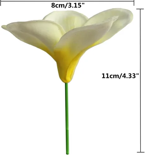 Vista 2 de 10 piezas de flores artificiales de tacto real natural, no de seda, con tallo para decoración de pasteles y ramos de boda (amarillo blanco)