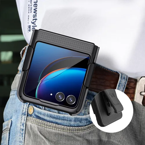 Vista 7 de Combo de funda para Motorola RAZR Plus 2023 Funda de teléfono con clip para cinturón - Negro