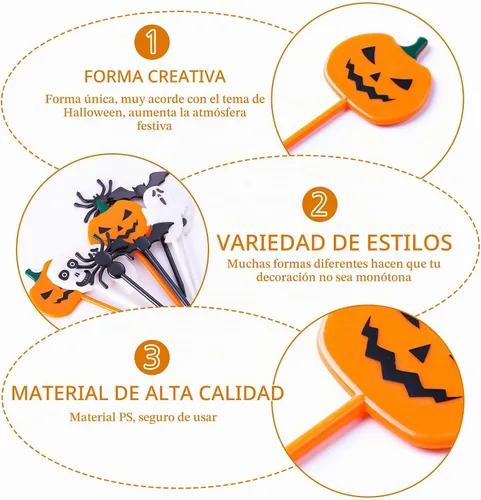 Vista 4 de GlyinnHe 50 piezas de palillos de Halloween para cupcakes, palillos de dientes de plástico para cupcakes, alimentos, cócteles, aperitivos