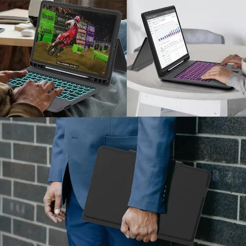 Vista 6 de Funda para teclado para Samsung Galaxy Tab A9+ A9 Plus de 11": Teclado con trackpad retroiluminado de 7 colores para Samsung Tab A9+ Plus 5G de 11