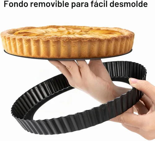 Vista 4 de Tosnail Paquete de 2 sartenes antiadherentes para quiche de 9 pulgadas con parte inferior suelta extraíble
