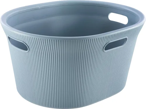 Vista 35 de Superio Colección acanalada - Cesto decorativo de plástico para ropa sucia con tapa y asas recortadas, azul (1 paquete) Organizador de cesta