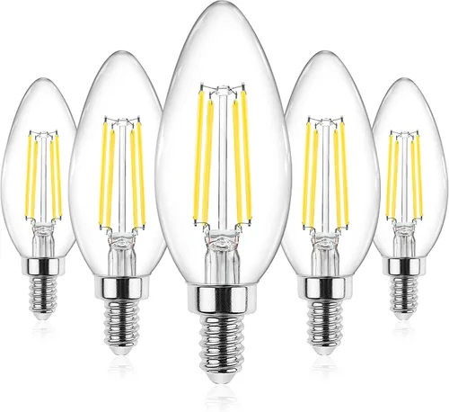 Vista 11 de Ascher - E12 - Paquete de 5 bombillos LED clásicos de candelabro de 4 vatios, equivalentes a 40 vatios, luz blanca y cálida de 2700 K, no Blanco