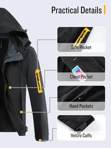 Vista 5 de SaphiRose Chaqueta impermeable para mujer, ligera, para exteriores, con capucha extraíble