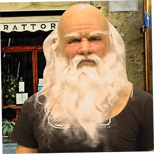 Vista 4 de NewGtuizi Máscara de anciano, máscara realista de látex de Papá Noel con barba blanca, cubierta facial de adulto para disfraz de Navidad y cosplay