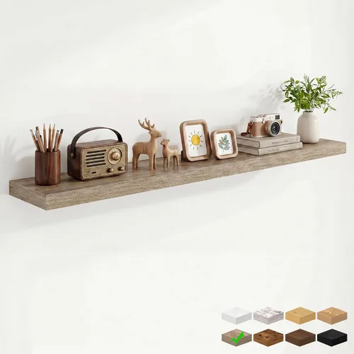 Vista 23 de Marsmiles 12in Depth Floating Shelves, 12x12x1.4, Rustic Brown, Set of 3 Marrón rústico