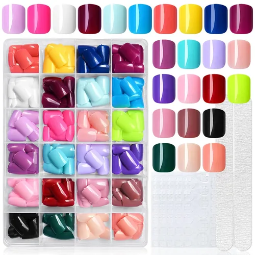 Vista 8 de 576 piezas de uñas postizas ovaladas a presión, kit de uñas postizas cortas