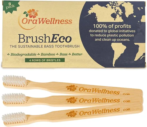Vista 3 de OraWellness Cepillo de dientes de bambú, cepillo ecológico sostenible con 3 filas, cepillo de dientes de madera biodegradable para una boca