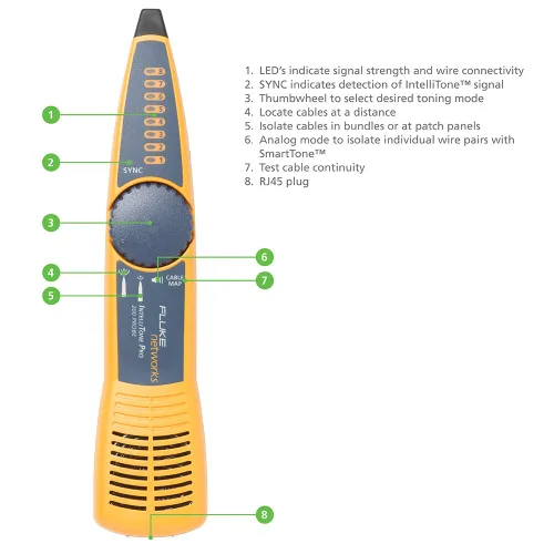 Vista 2 de Fluke Networks MT-8200-60-KIT IntelliTone Pro 200 Sonda y Generador de Tonos, Multicolor