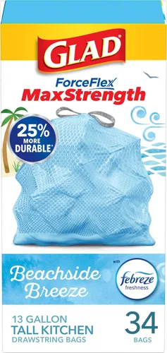 Vista 17 de Glad ForceFlex MaxStrength - Bolsas de basura para cocina, 13 galones, Bahama Bliss Febreze, 90 unidades (el paquete puede variar)