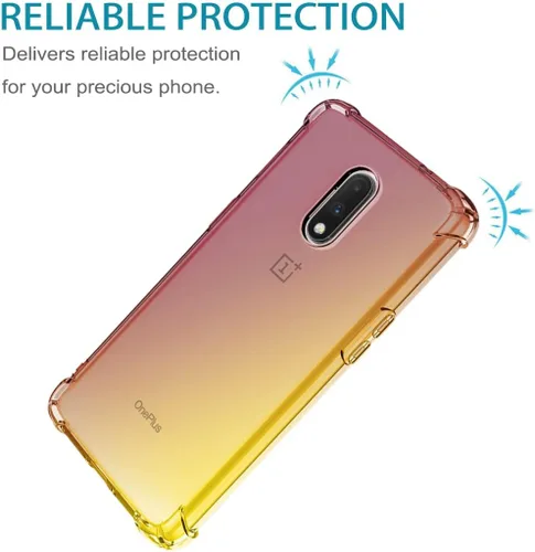 Vista 2 de Funda para OnePlus 6T, OnePlus 7 con protector de pantalla de vidrio templado, lindo degradado transparente delgado, a prueba de golpes, TPU trasero