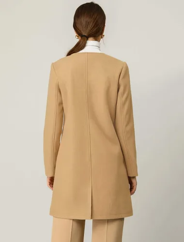 Vista 5 de Allegra K Abrigo largo de invierno para mujer, sin cuello, minimalista, para trabajo