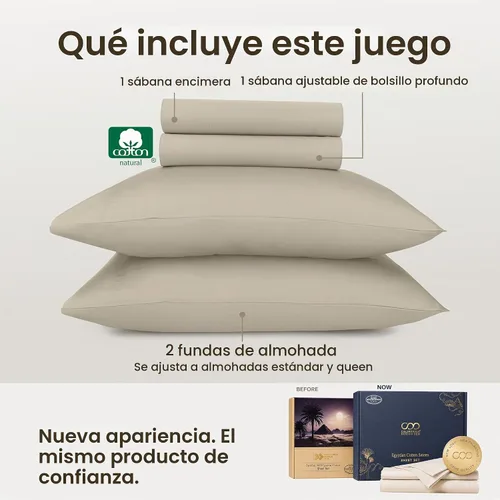 Vista 3 de California Design Den Sábanas de Algodón Egipcio 100%, Juego de Sábanas de Lujo Auténtico Certificado Tamaño Full con Bolsillo Profundo, Satén Suave
