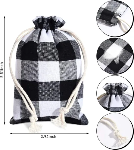 Vista 2 de Boao 24 piezas Bolsas de Navidad Bolsas de regalo con cordón de Navidad a cuadros de búfalo envoltura de regalo de algodón bolsa de dulces