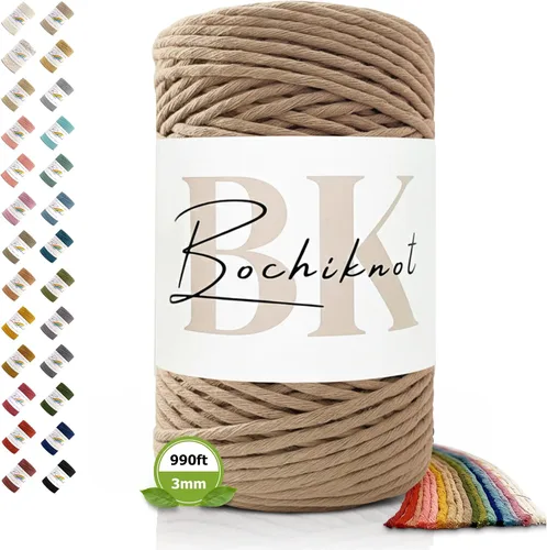 Vista 17 de BOCHIKNOT Cordón de macramé de 3 mm x 302 m - Cordón de macramé de hebra única para colgantes de pared, perchas de plantas - Cordón de macramé de 3
