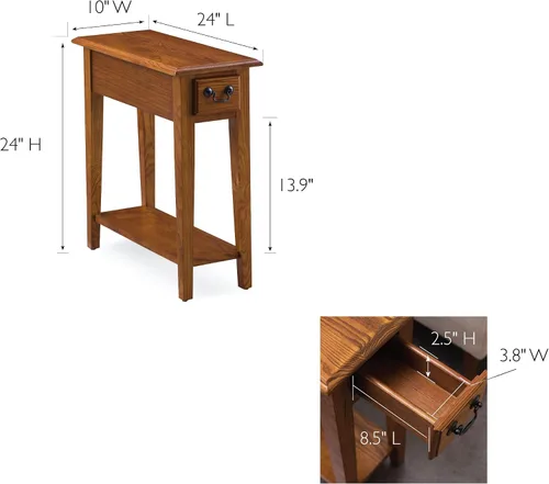 Vista 3 de Leick - Mesa auxiliar de madera maciza y mesa auxiliar ovalada, cajones de almacenamiento, madera maciza, acabado de roble rústico aplicado a mano