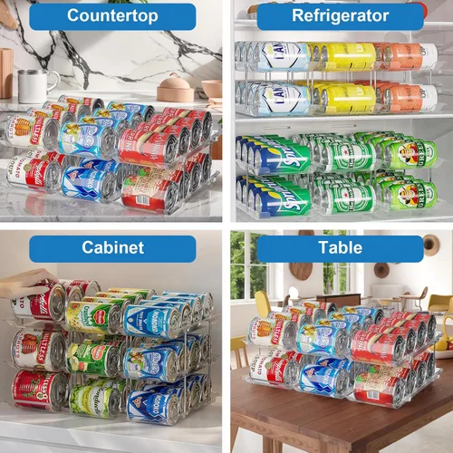 Vista 6 de cjc Organizador de latas para despensa, 3 juegos de 3 niveles organizador de latas para refrigerador, organizadores automáticos transparentes