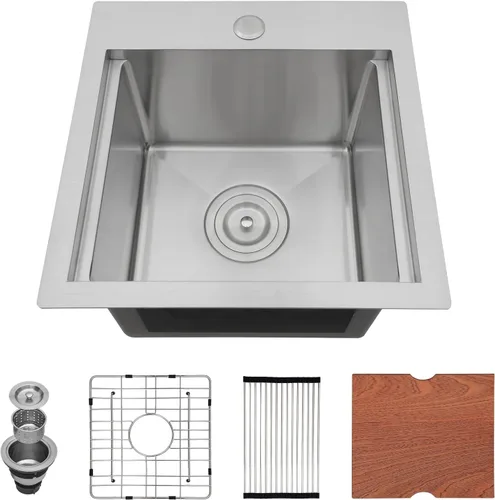 Vista 11 de Fregadero de cocina de 25 pulgadas, fregadero de un solo cuenco, color negro mate, calibre 18, 25 x 22 pulgadas, acero inoxidable, montaje superior