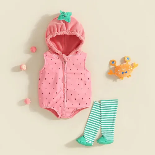 Vista 2 de Disfraz de forro polar con capucha y medias de Halloween, para bebés, niñas y niños pequeños