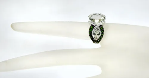 Vista 3 de RB Gems - Anillo de plata de ley 925 con piedras preciosas ovaladas (0.472 x 0.394in, acabado rodiado)