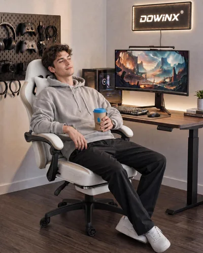 Vista 2 de Silla de juegos Dowinx con tela transpirable, silla de computadora con colchón de resorte de bolsillo, silla de oficina cómoda con almohadilla