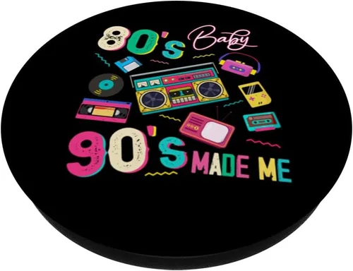Vista 2 de Vintage 80's Baby 90's Made Me Retro 1980s Nostalgia 1990s PopSockets Standard PopGrip