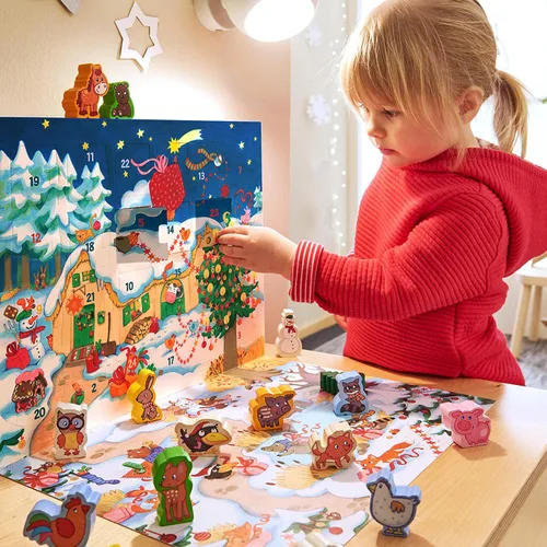 Vista 3 de HABA Mi Primer Calendario de Adviento Temático de Granja con Animales de Madera, Actividades Navideñas para Niños Pequeños, Un Calendario