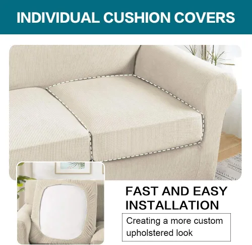 Vista 6 de Turquoize Fundas de sofá de 3 piezas para sofá de 2 cojines individuales, paquete de 2 fundas para silla, beige Biscotti