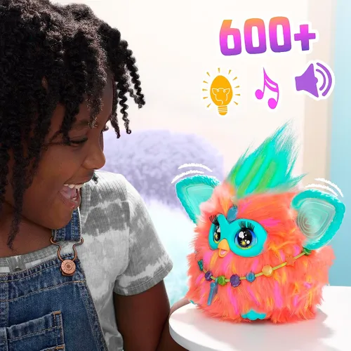 Vista 4 de Furby Coral, 15 accesorios de moda, juguetes de peluche interactivos para niñas y niños de 6 años en adelante, animatronic activado por voz