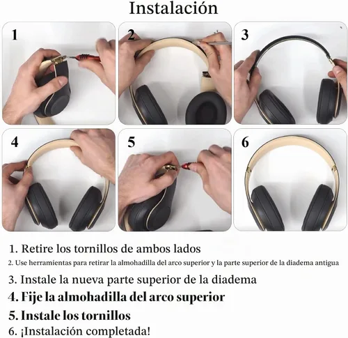 Vista 8 de Repuesto de diadema y bisagra para auriculares Beats Studio Pro, kit de reparación de accesorios duraderos (negro)