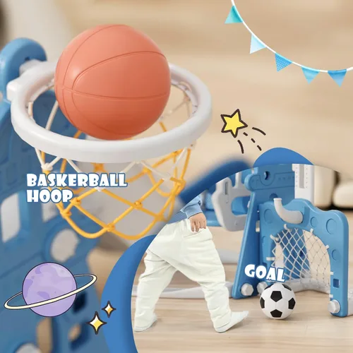 Vista 5 de XJD - Juego de tobogán y columpio 6 en 1 para niños pequeños, tobogán para niños de 1 año en adelante, juego de exterior para niños pequeños con aro