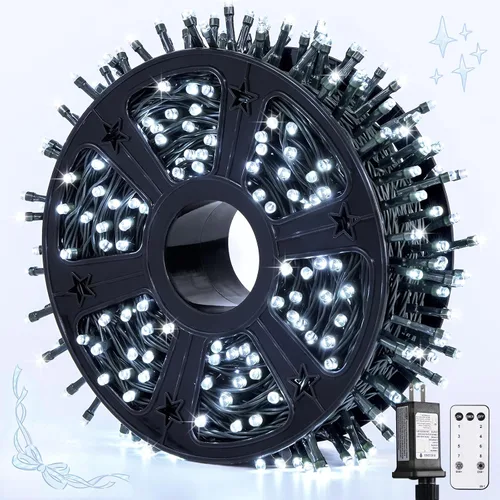 Vista 21 de JMEXSUSS 400 luces LED de Navidad rojas, blancas y verdes, luces de árbol de Navidad de 132 pies con control remoto, tira de luces para interiores