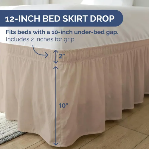 Vista 4 de Falda de cama envolvente con volantes, color crema, para camas de tamaño matrimonial con altura de 30 cm CGK Linens - Falda de cama plisada con tela