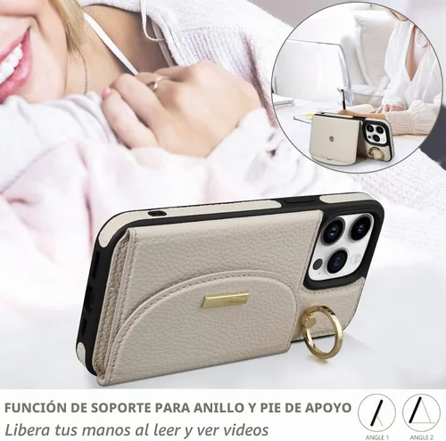 Vista 4 de Funda tipo cartera para iPhone 14 Pro Max de 6.7 pulgadas, con Beige