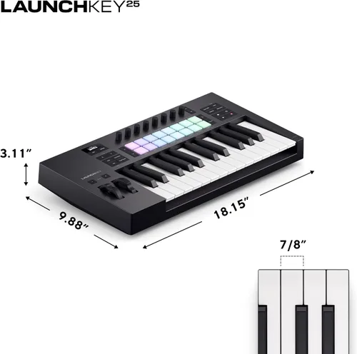 Vista 3 de Novation Launchkey 25 MK4 - Controlador de teclado compacto de 25 teclas, USB, MIDI con integración DAW. Modo acorde, modo de escala, 8 almohadillas