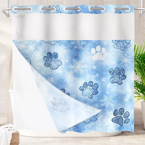 Vista 57 de Batmerry Maritime Nautical Hookless Shower Curtain with Snap in Liner Set, Anchors Ship Wheel Bath Curtain Magnetic Hem Quick-Drying Waterproof