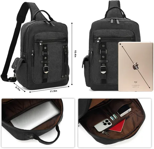 Vista 2 de Bolsa de mensajero vintage, mochila de lona para viajes, bolsa de hombro para hombre, bolsa de doble uso para transporte de mano y transporte cruzado