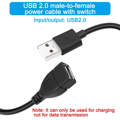 Vista 2 de Cable de extensión USB, 4 unidades, 5 V, macho a hembra, extensor con interruptor, adecuado para ventilador USB de 5 V, tira LED, lámpara