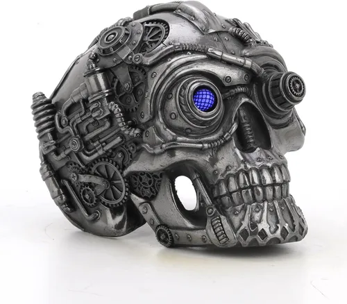 Vista 2 de Veronese Design 4 1/2" alto Steampunk láser ojo cráneo resina escultura Petwer acabado