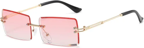 Vista 4 de KAMMPT Gafas de sol sin montura para mujeres y hombres lentes teñidas de metal dorado sin marco unisex rectángulo lentes