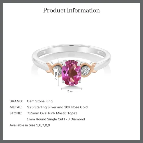 Vista 35 de Gem Stone King Anillo de compromiso de plata de ley 925 y oro rosa de 10 quilates, piedra preciosa ovalada de 0.276 x 0.197 in, con acento