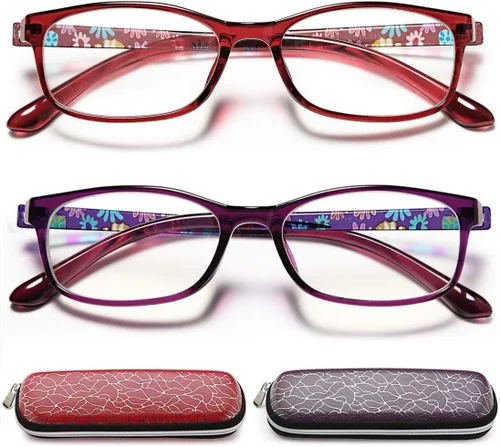 Vista 11 de EYEURL Gafas de lectura para mujer, lentes de bloqueo de luz azul que reducen la fatiga ocular, paquete de 2 unidades, marco TR90 ligero +0.0