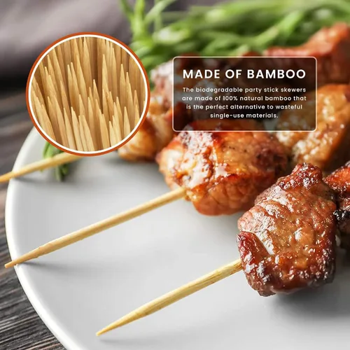 Vista 3 de DecorRack Pinchos de bambú natural de 6 pulgadas, 100 pinchos de madera para asar a la parrilla, barbacoa, aperitivos, frutas, smores, cóctel
