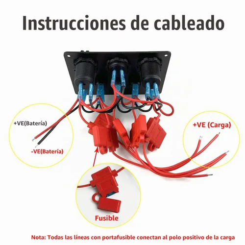 Vista 5 de Panel de Interruptores Basculantes Marinos de Barco de 5 Posiciones Azul Mejorado con Disyuntores, Panel de Interruptores Impermeable con Fusible