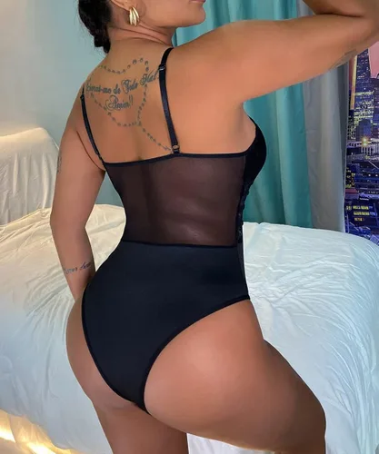 Vista 4 de Buitifo Lencería de una sola pieza estilo babydoll para mujeres, de malla transparente, con detalle de lazo entrecruzado, escote en V
