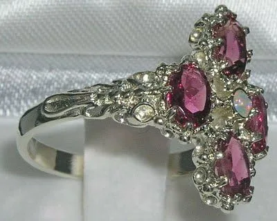 Vista 3 de Anillo de plata de ley 925 con ópalo auténtico y turmalina rosa para mujer
