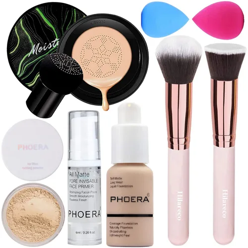 Vista 7 de PHOERA Foundation, cojín de aire de cabeza de hongo, base natural CC crema, base PHOERA, polvo PHOERA, brochas de maquillaje Kabuki, brocha