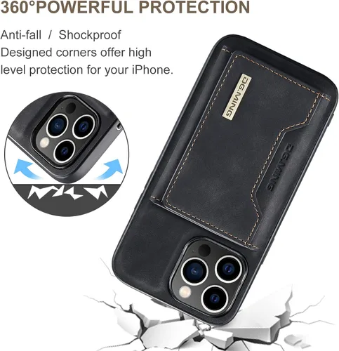 Vista 7 de Compatible con iPhone 14 Pro Max (6.7 pulgadas) 2 en 1 contraportada desmontable y cartera de cuero, con tarjetero, fundas de cuero con bolsillo